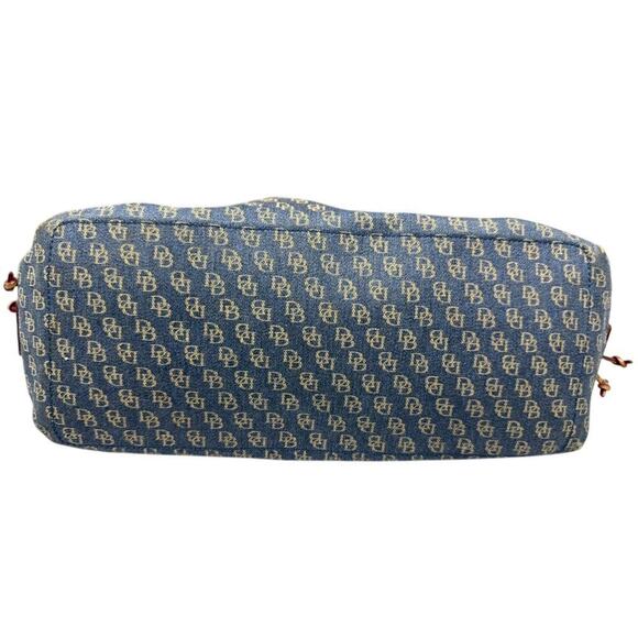 VTGDooney & Bourke Monogram Logo Shoulder Bag Matching Pouch Navy Canvas Leather - Picture 4 of 15